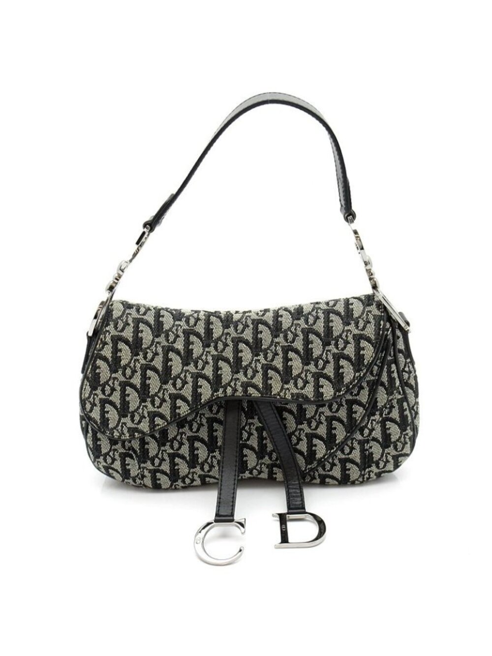 Dior Trotter Double Saddle Bag Canvas Leather Black